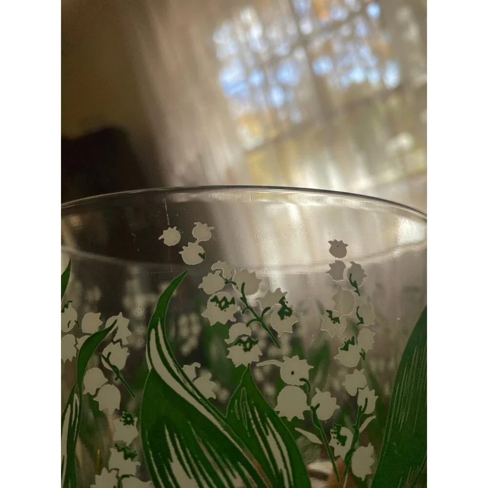 Vintage Hazel Atlas Lily of the Valley Ice Bucket Glass Container Home Vase